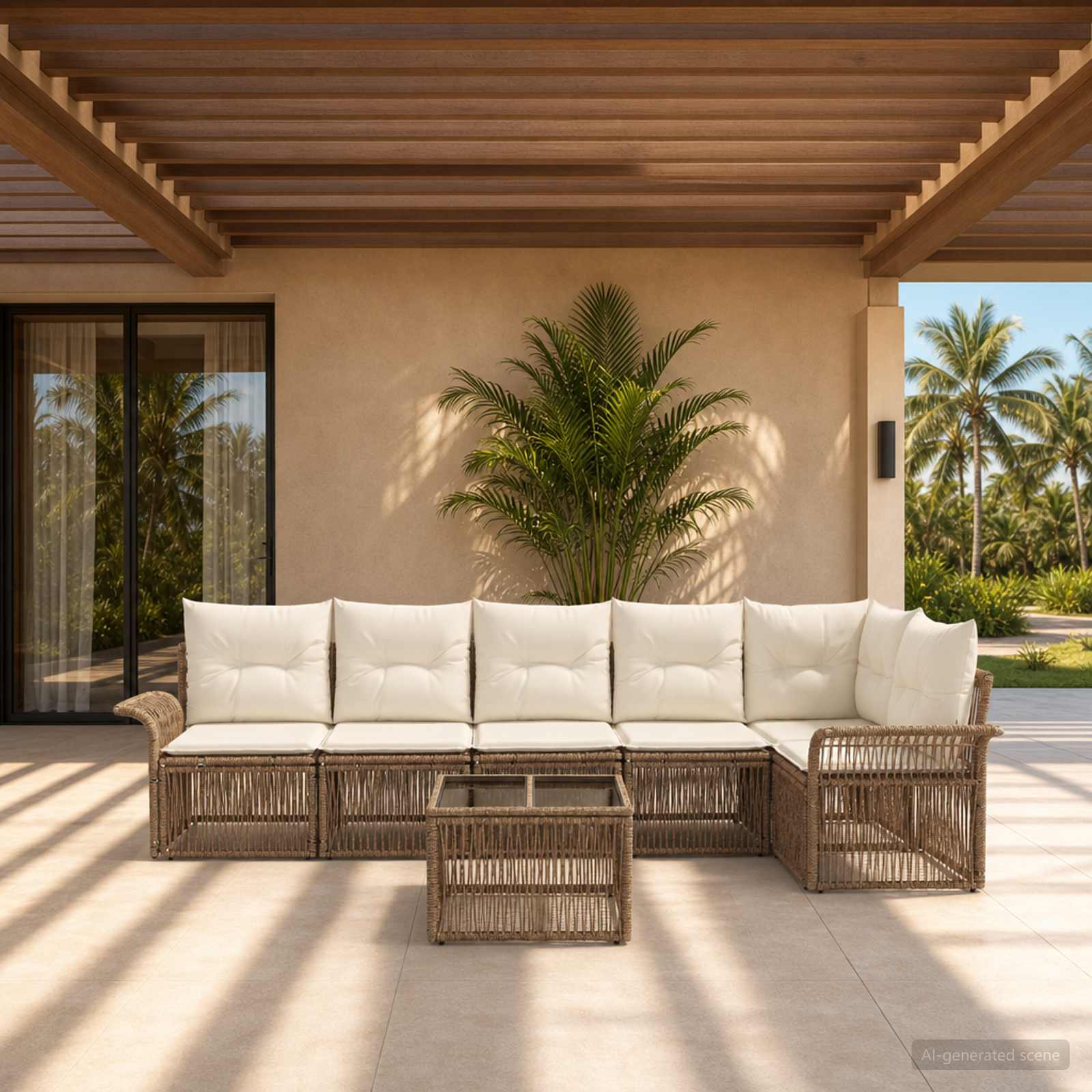 Gartensofa-set 7 pcs Beige Poly-Rattan