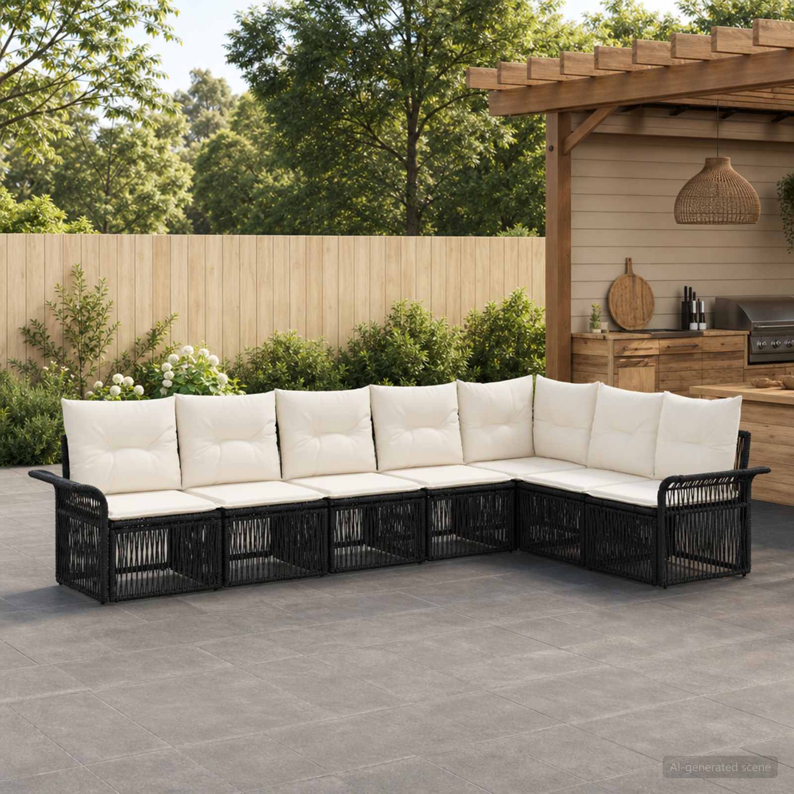Gartensofa-set 7 pcs Schwarz Poly-Rattan