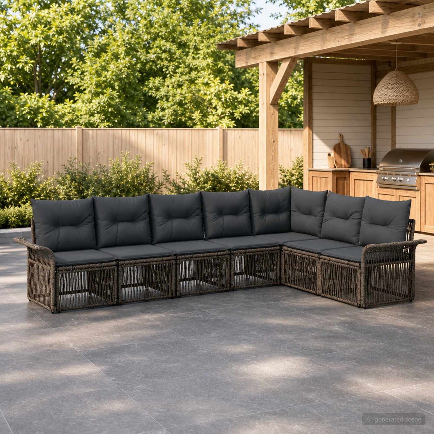 Gartensofa-set 7 pcs Grau Poly-Rattan