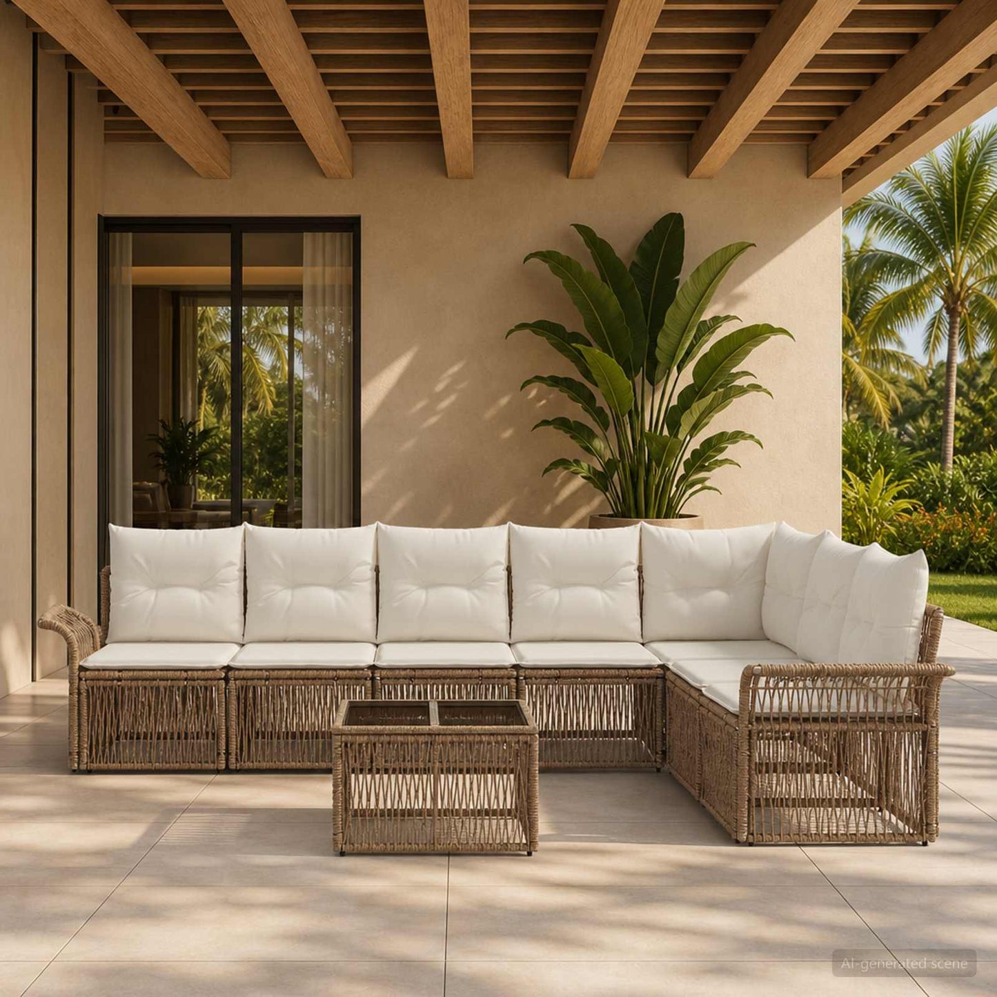 Gartensofa-set 8 pcs Beige Poly-Rattan