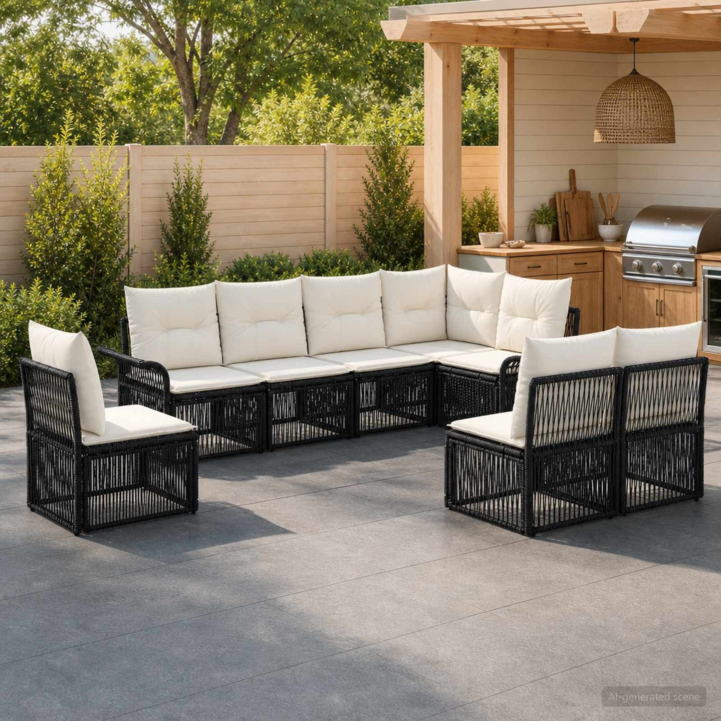Gartensofa-set 8 pcs Schwarz Poly-Rattan