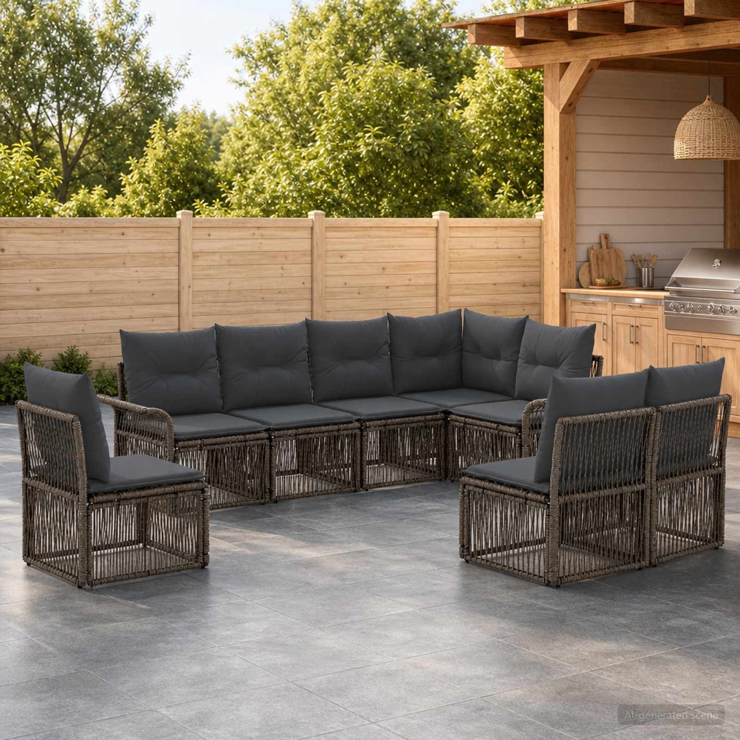 Gartensofa-set 8 pcs Grau Poly-Rattan