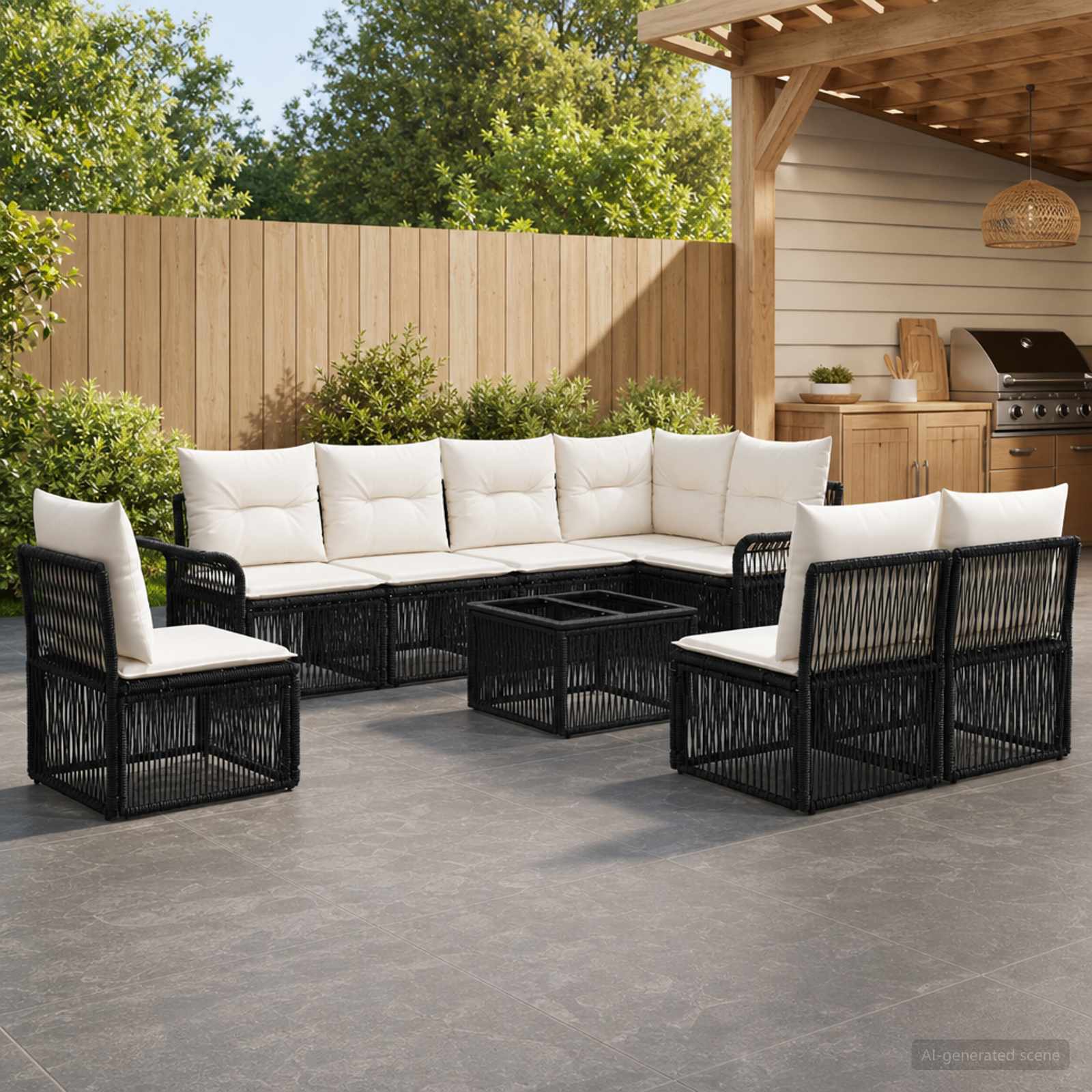 Gartensofa-set 9 stk. Schwarz Poly-Rattan