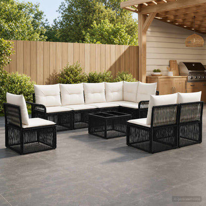 Gartensofa-set 9 stk. Schwarz Poly-Rattan