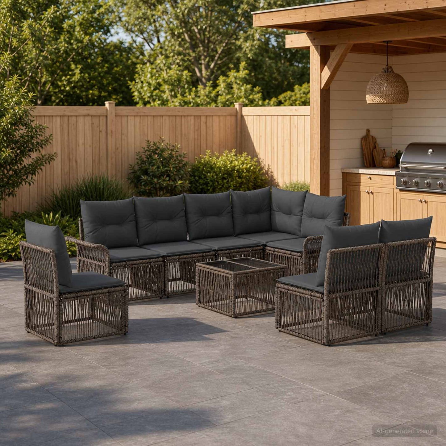 Gartensofa-set 9 stk. Grau Poly-Rattan