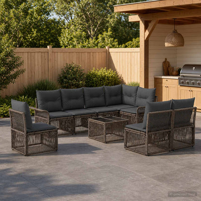Gartensofa-set 9 stk. Grau Poly-Rattan