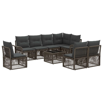 Gartensofa-set 9 stk. Grau Poly-Rattan
