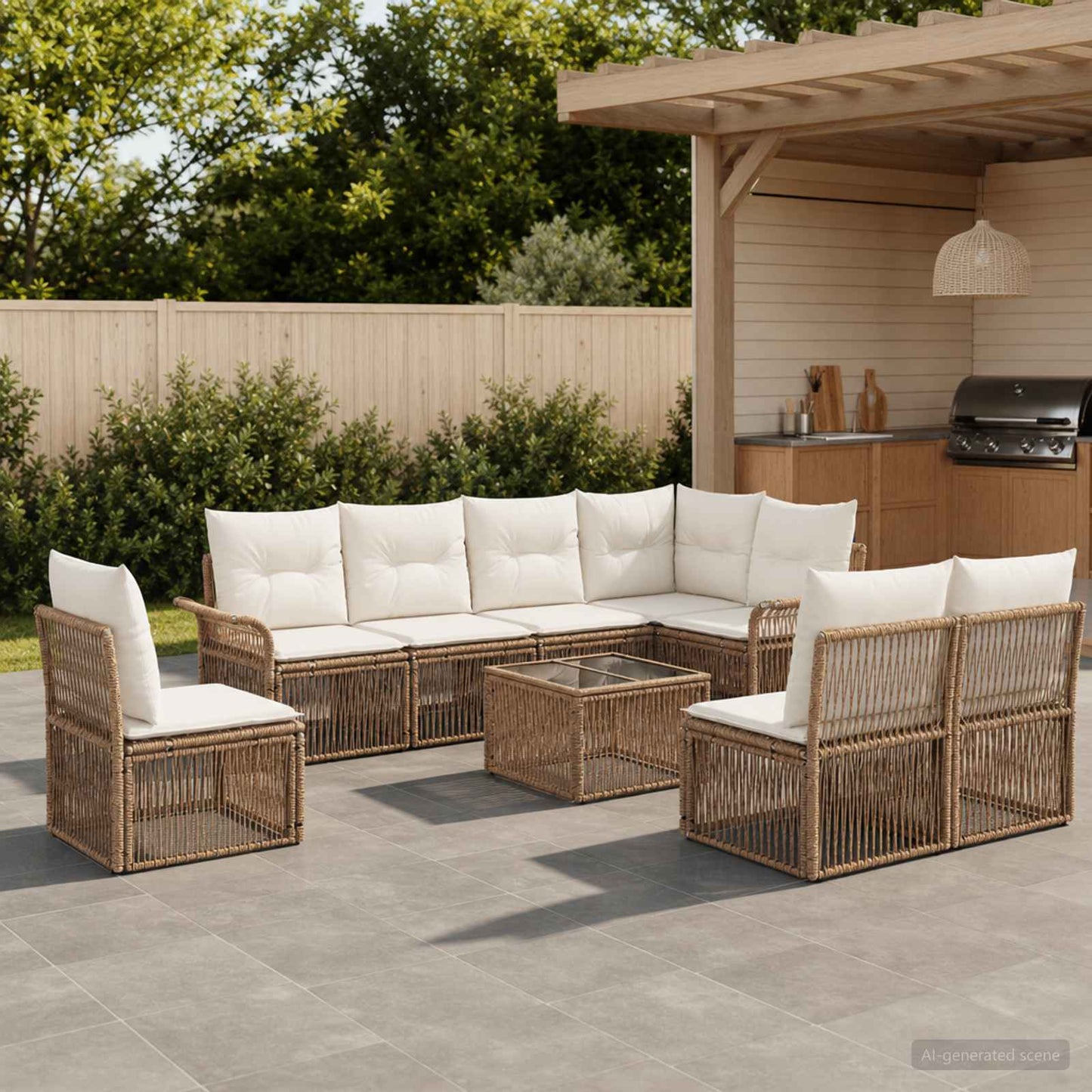Gartensofa-set 9 pcs Beige Poly-Rattan