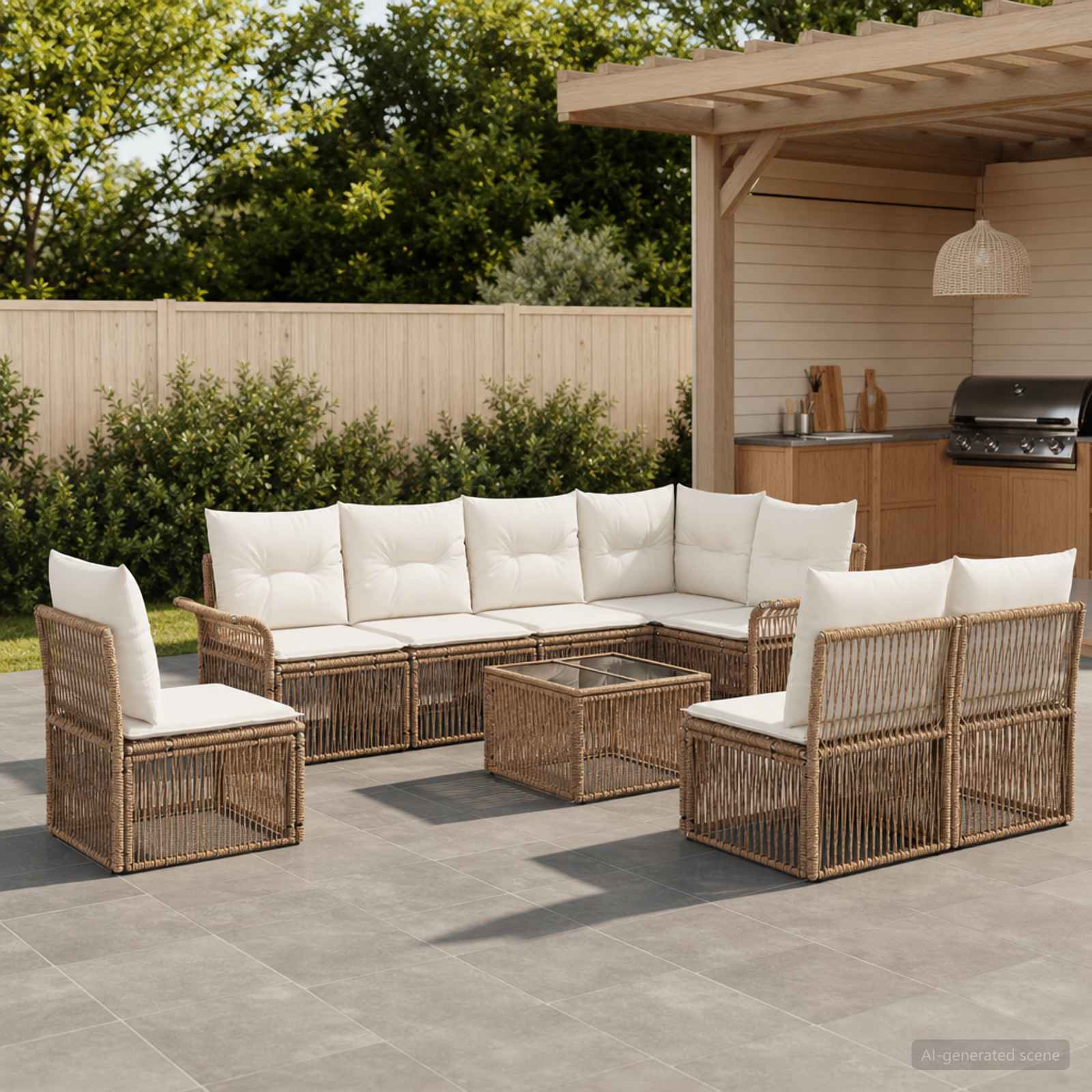 Gartensofa-set 9 pcs Beige Poly-Rattan