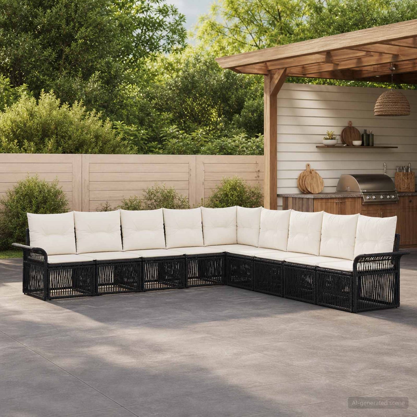 Gartensofa-set 9 pcs Schwarz Poly-Rattan