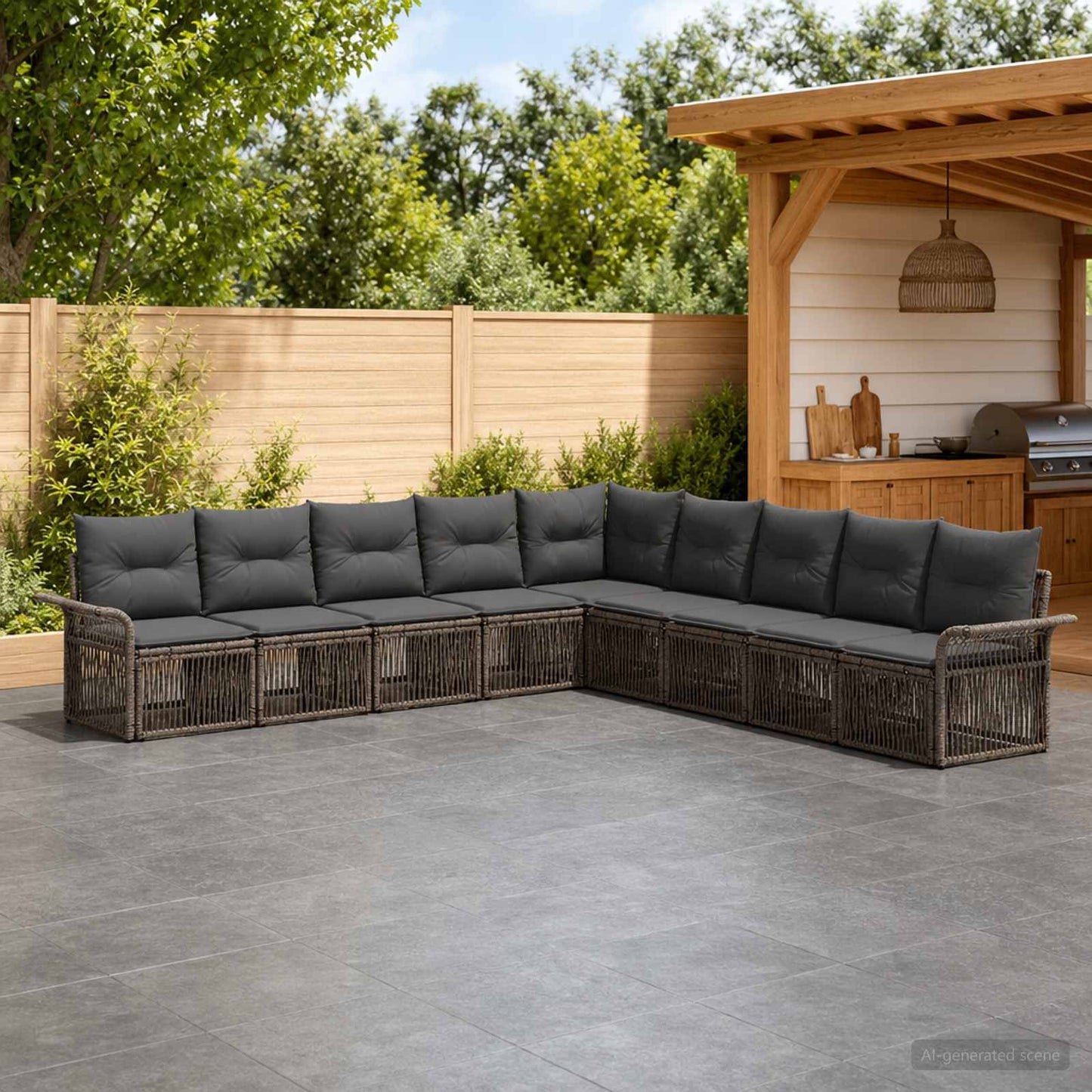 Gartensofa-set 9 pcs Grau Poly-Rattan