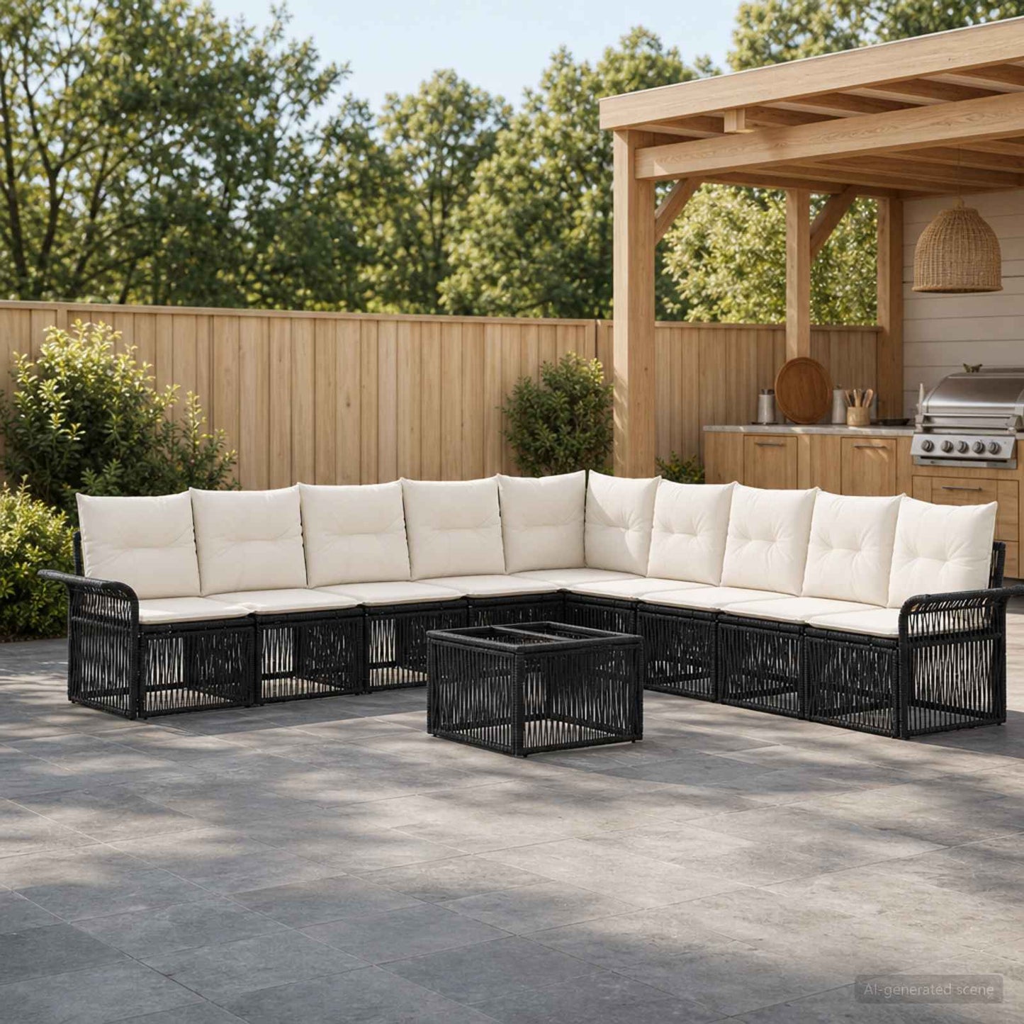 Gartensofa-set 10 stk. Schwarz Poly-Rattan