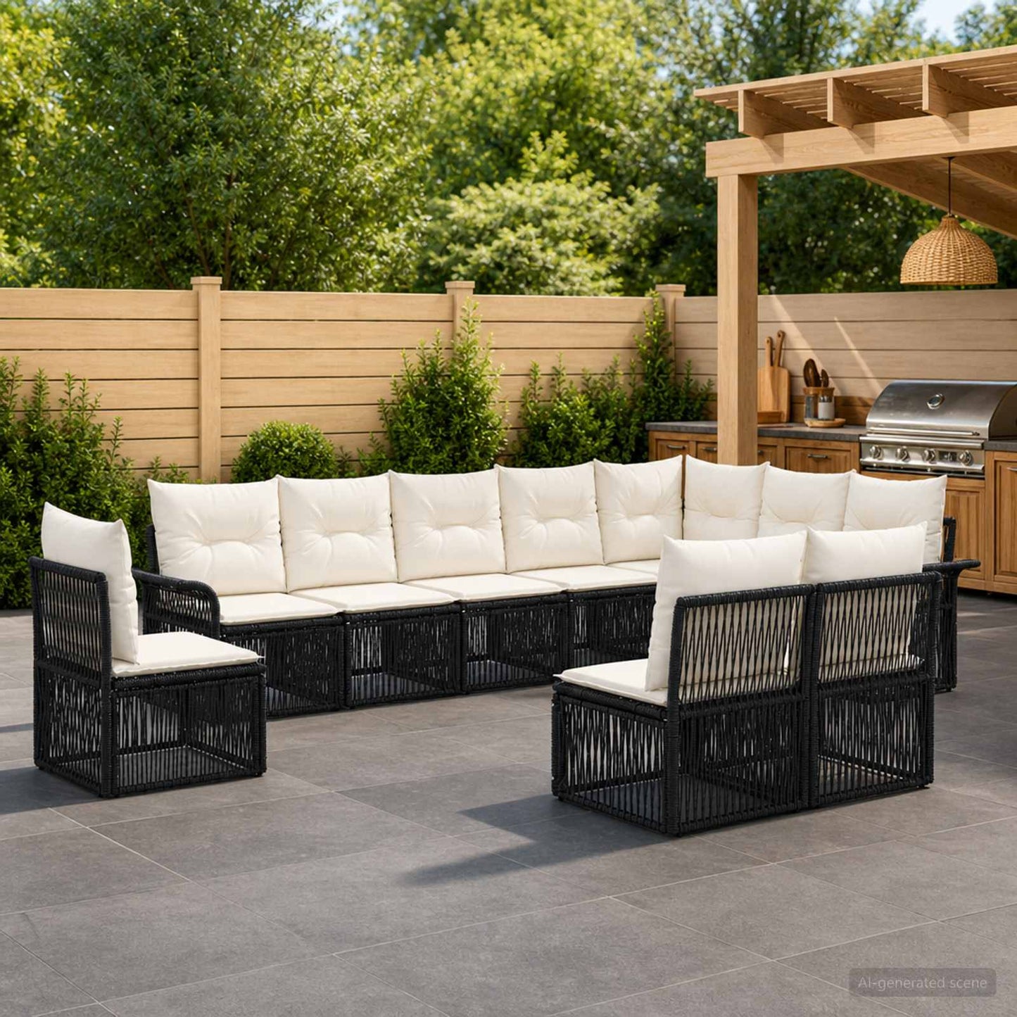 Gartensofa-set 10 pcs Schwarz Poly-Rattan