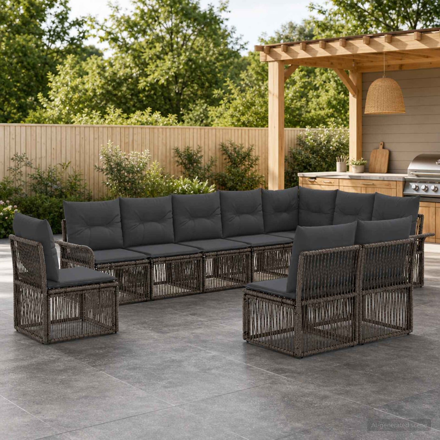 Gartensofa-set 10 pcs Grau Poly-Rattan