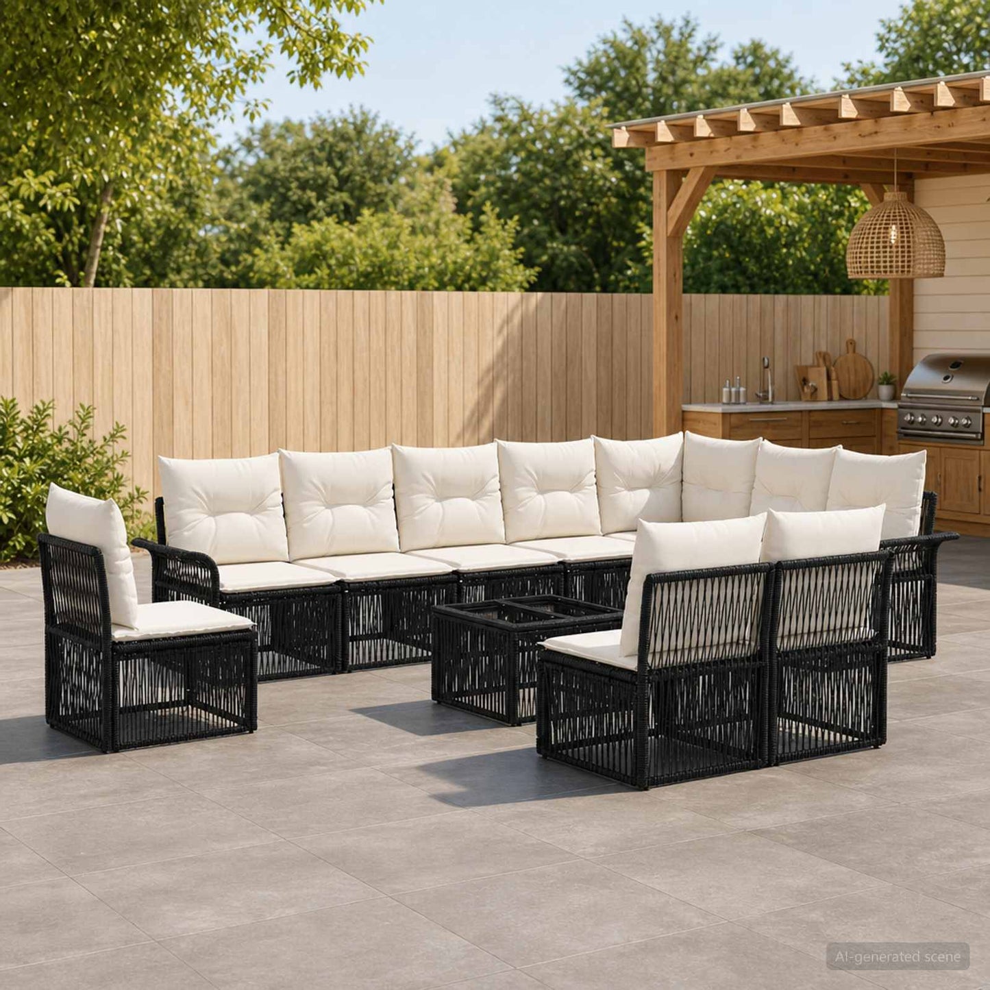 Gartensofa-set 11 stk. Schwarz Poly-Rattan