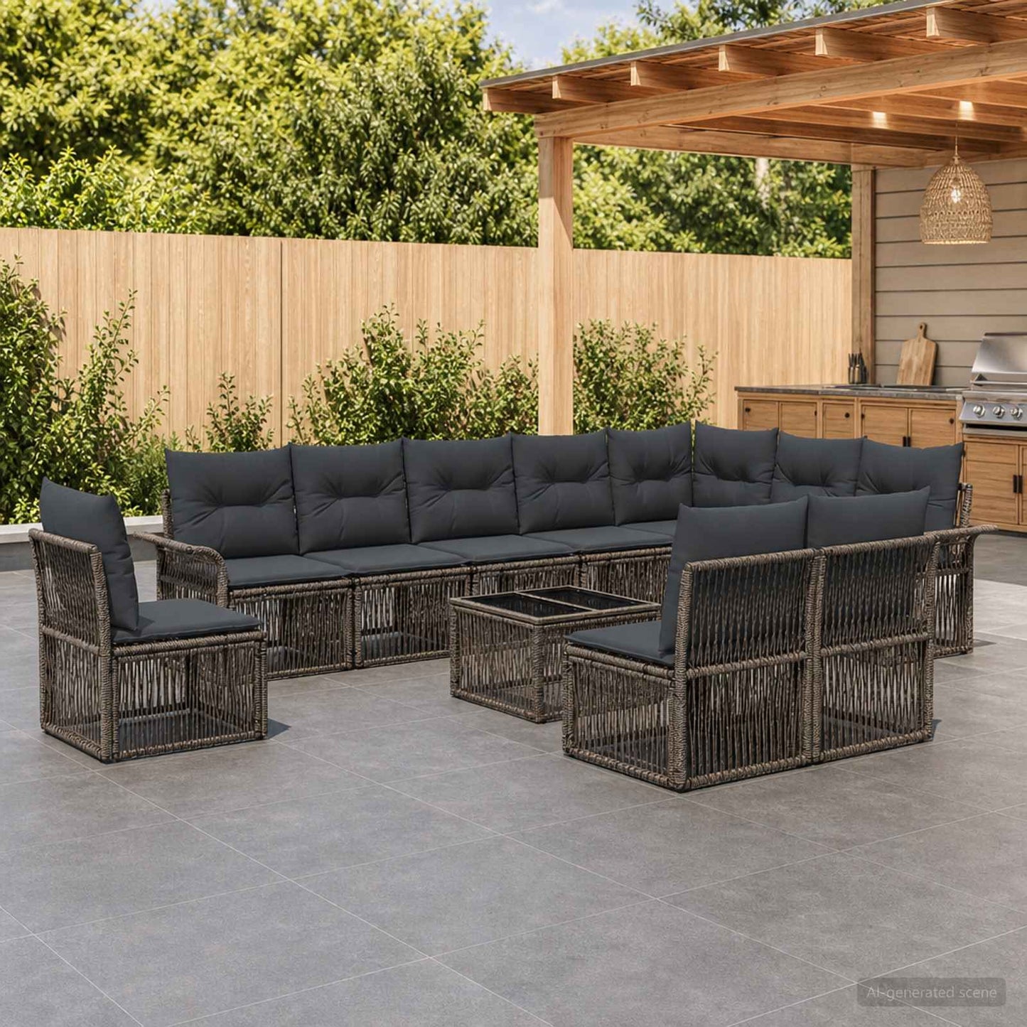 Gartensofa-set 11 stk. Grau Poly-Rattan