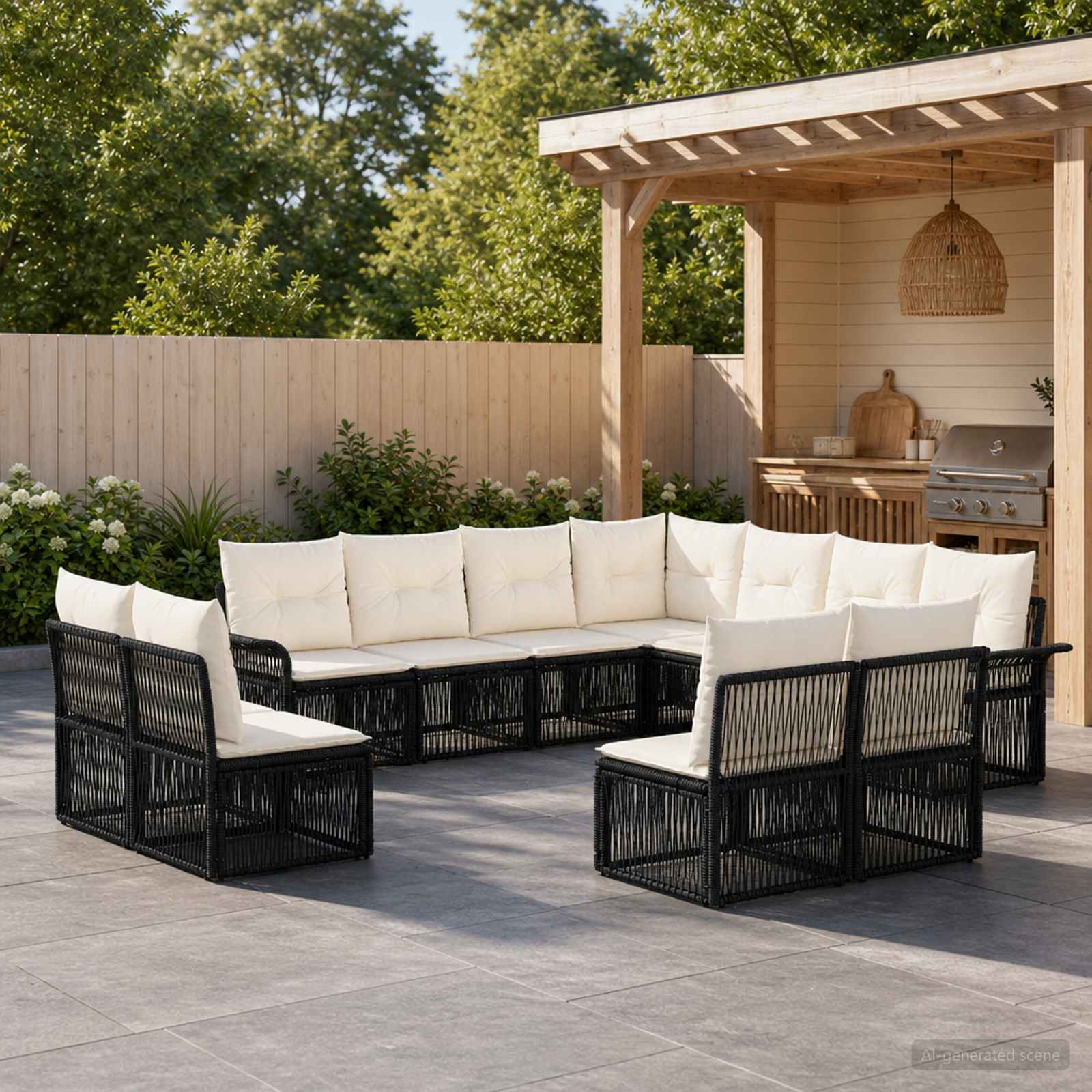 Gartensofa-set 11 pcs Schwarz Poly-Rattan