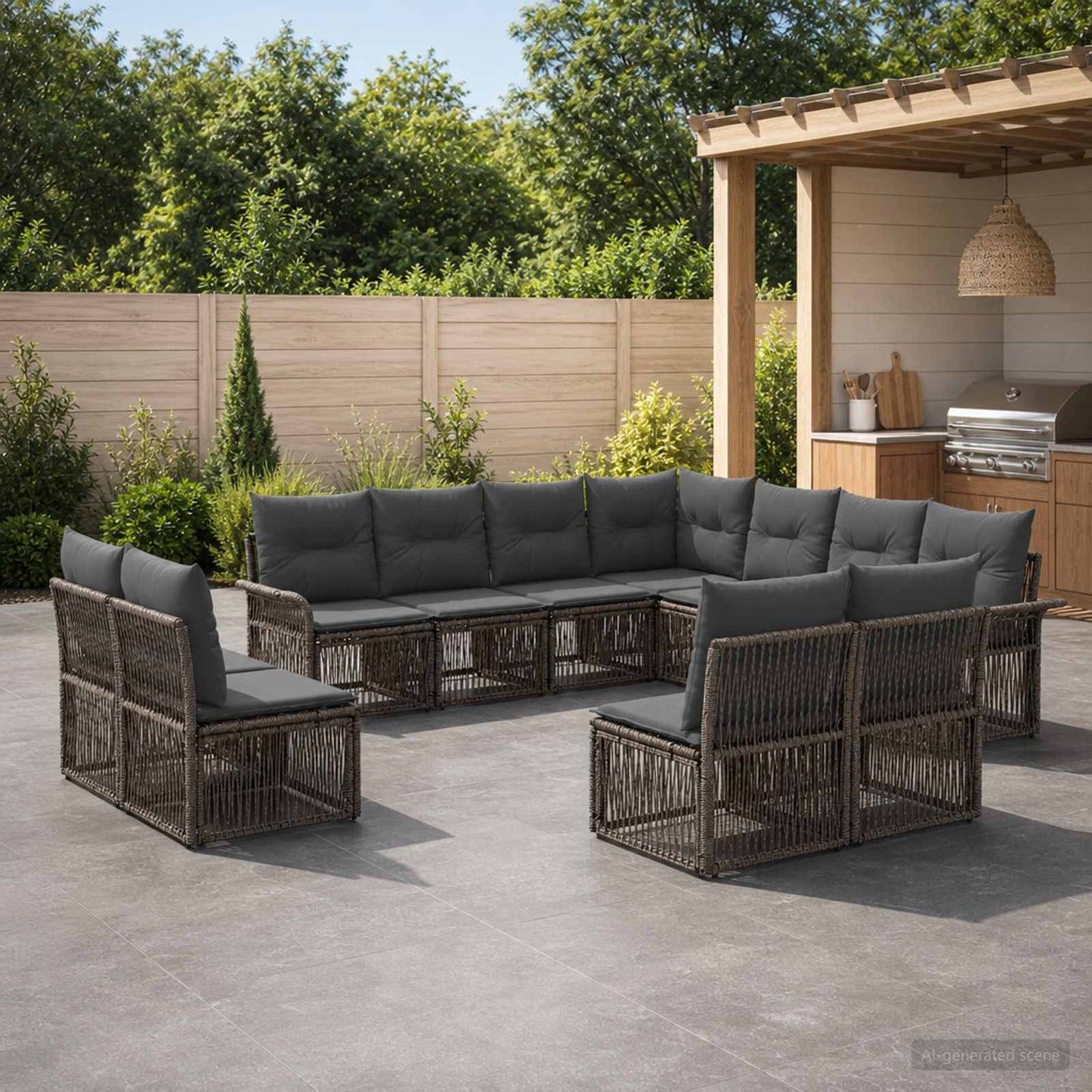 Gartensofa-set 11 stk. Grau Poly-Rattan