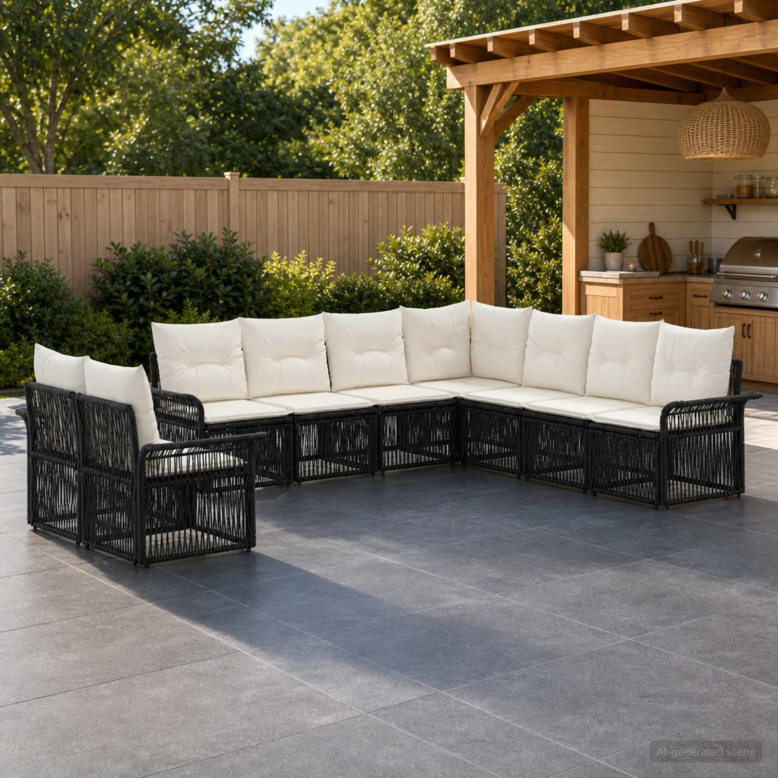 Gartensofa-set 9 pcs Schwarz Poly-Rattan