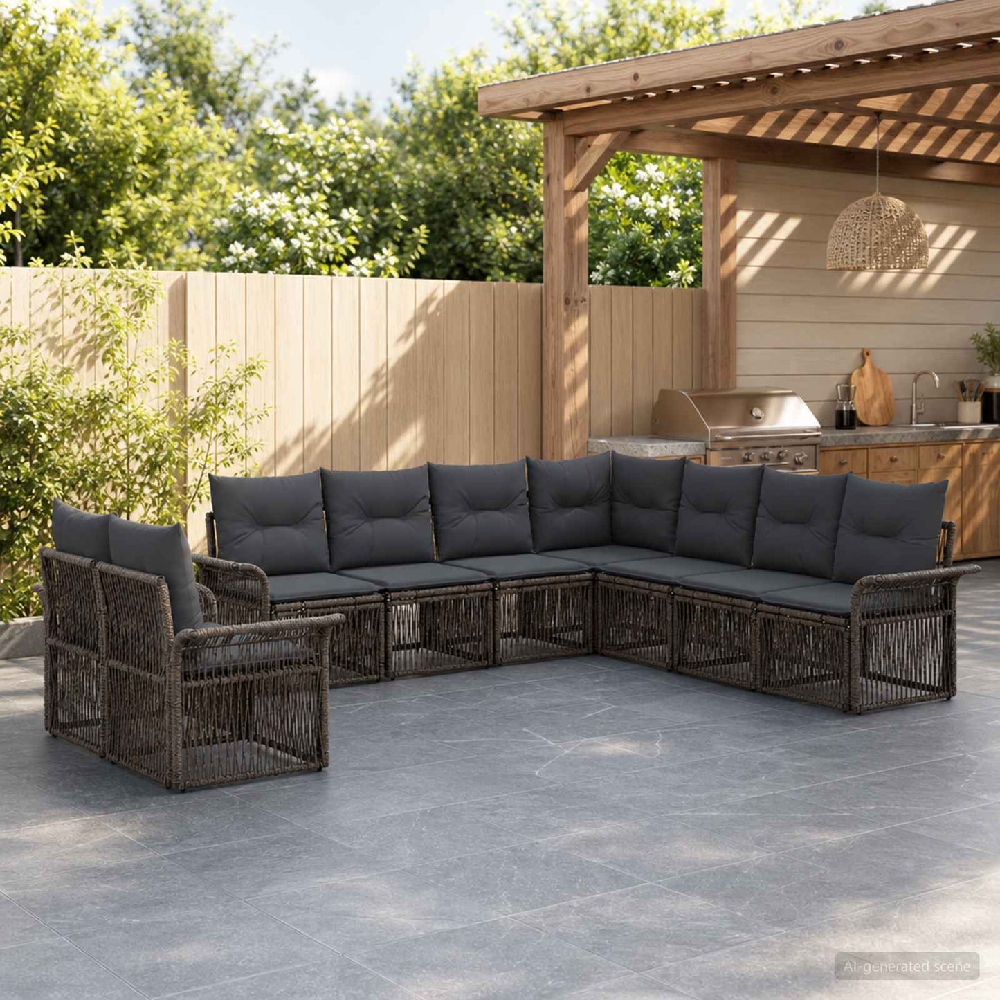 Gartensofa-set 9 pcs Grau Poly-Rattan