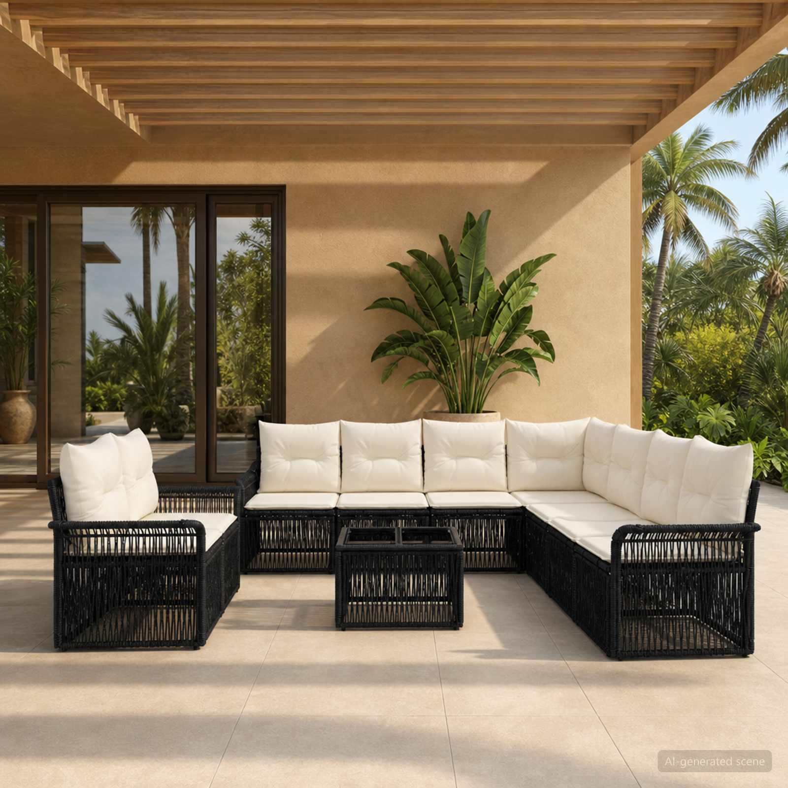 Gartensofa-set 10 pcs Schwarz Poly-Rattan