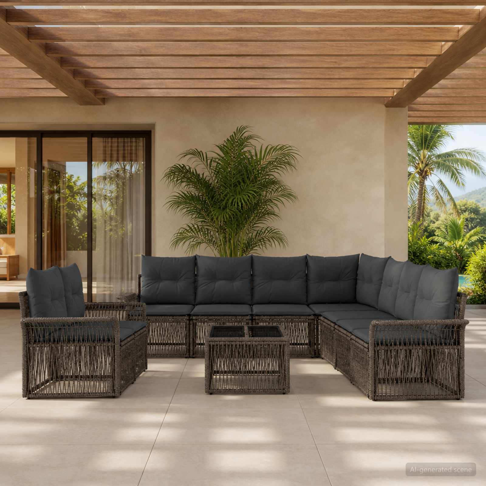 Gartensofa-set 10 stk. Grau Poly-Rattan