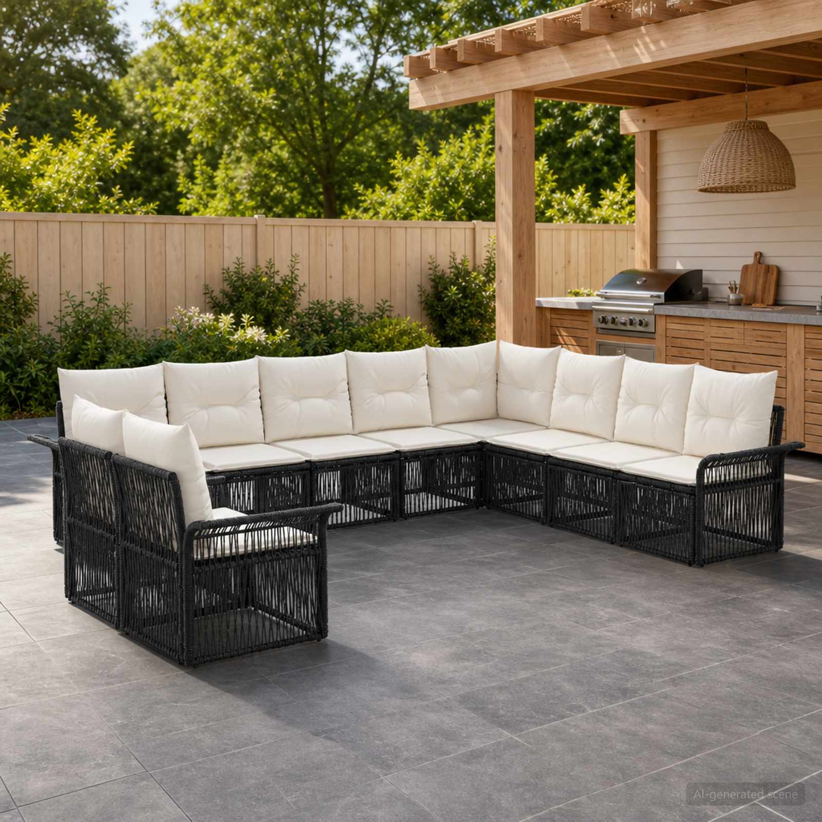 Gartensofa-set 10 pcs Schwarz Poly-Rattan