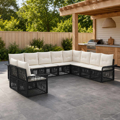 Gartensofa-set 10 stk. Schwarz Poly-Rattan