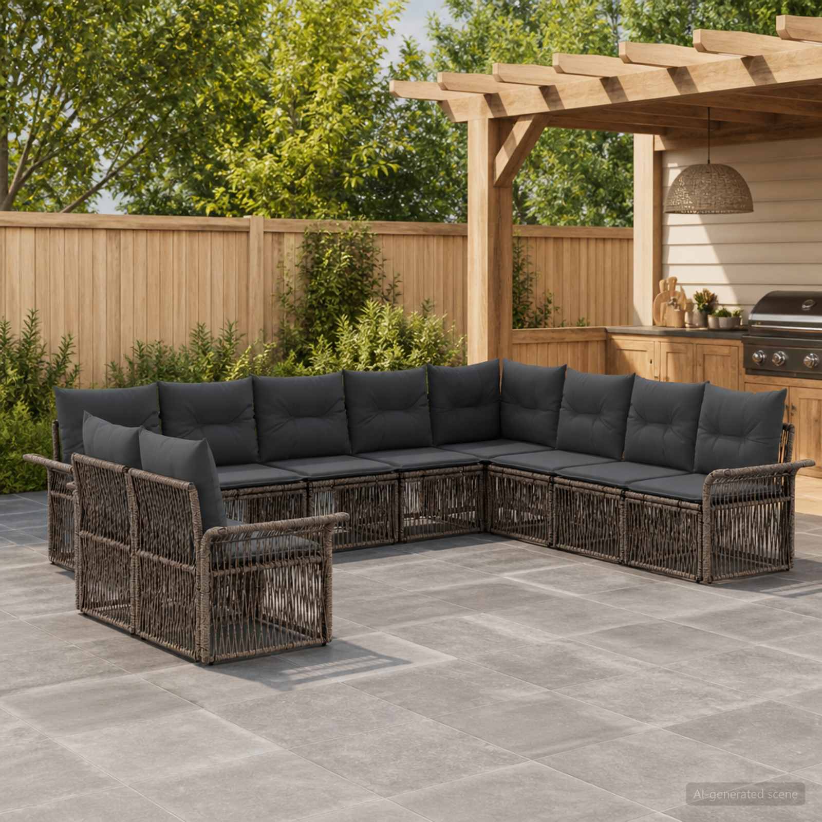 Gartensofa-set 10 pcs Grau Poly-Rattan