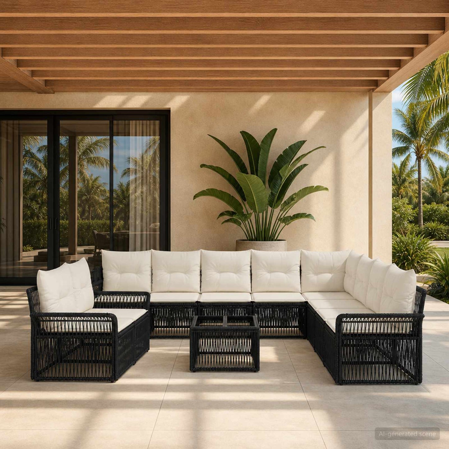 Gartensofa-set 11 pcs Schwarz Poly-Rattan