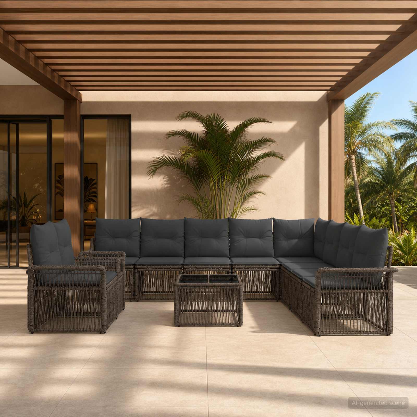 Gartensofa-set 11 stk. Grau Poly-Rattan