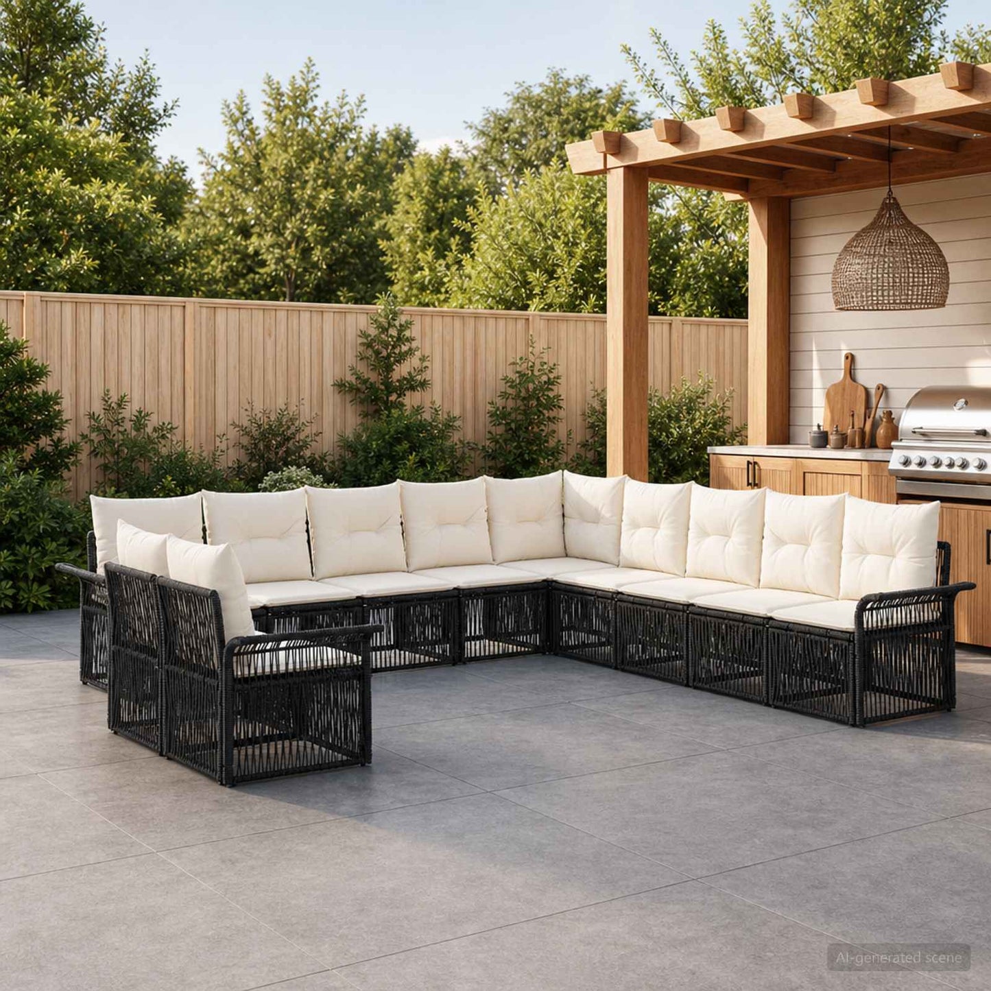Gartensofa-set 11 pcs Schwarz Poly-Rattan