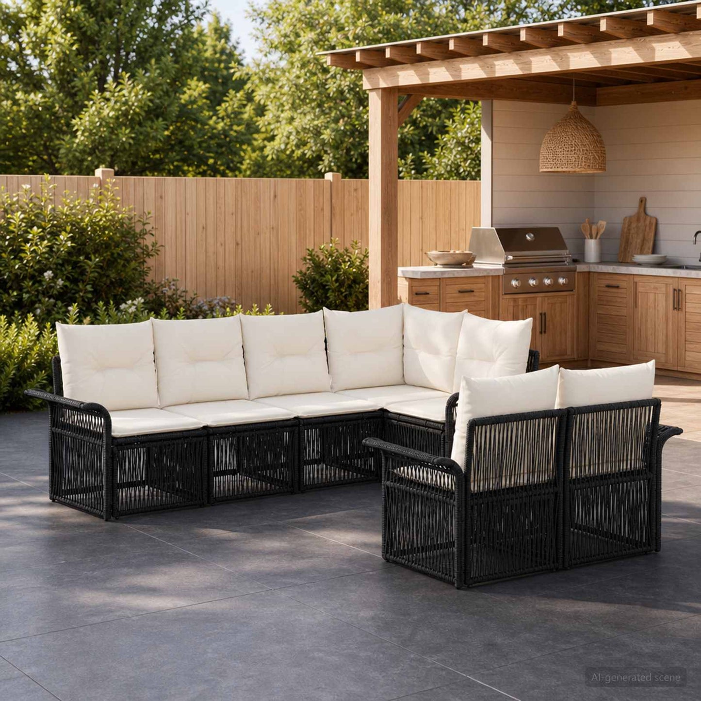 Gartensofa-set 7 stk. 7-Sitzanzahl Schwarz Poly-Rattan