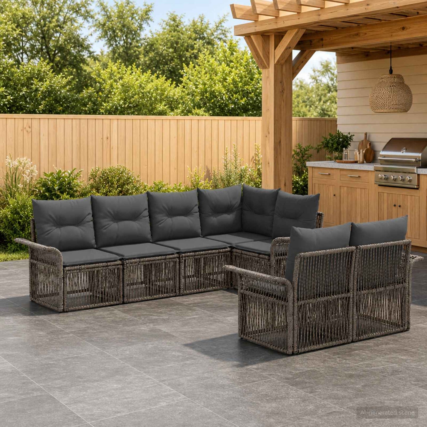 Gartensofa-set 7 stk. 7-Sitzanzahl Grau Poly-Rattan