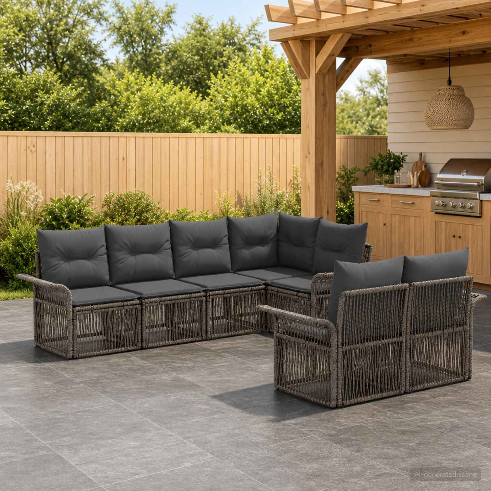 Gartensofa-set 7 stk. 7-Sitzanzahl Grau Poly-Rattan