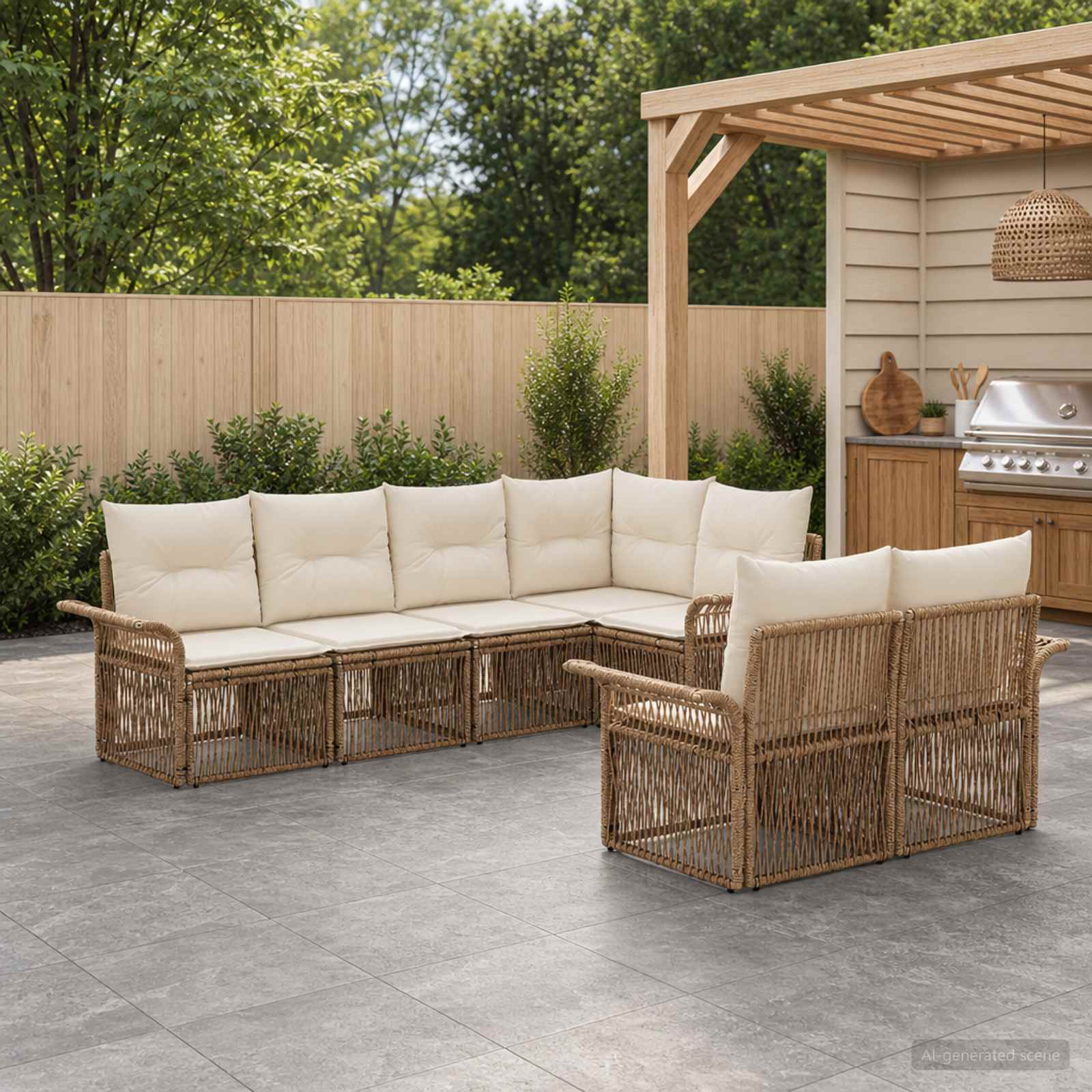 Gartensofa-set 7 stk. 7-Sitzanzahl Beige Poly-Rattan