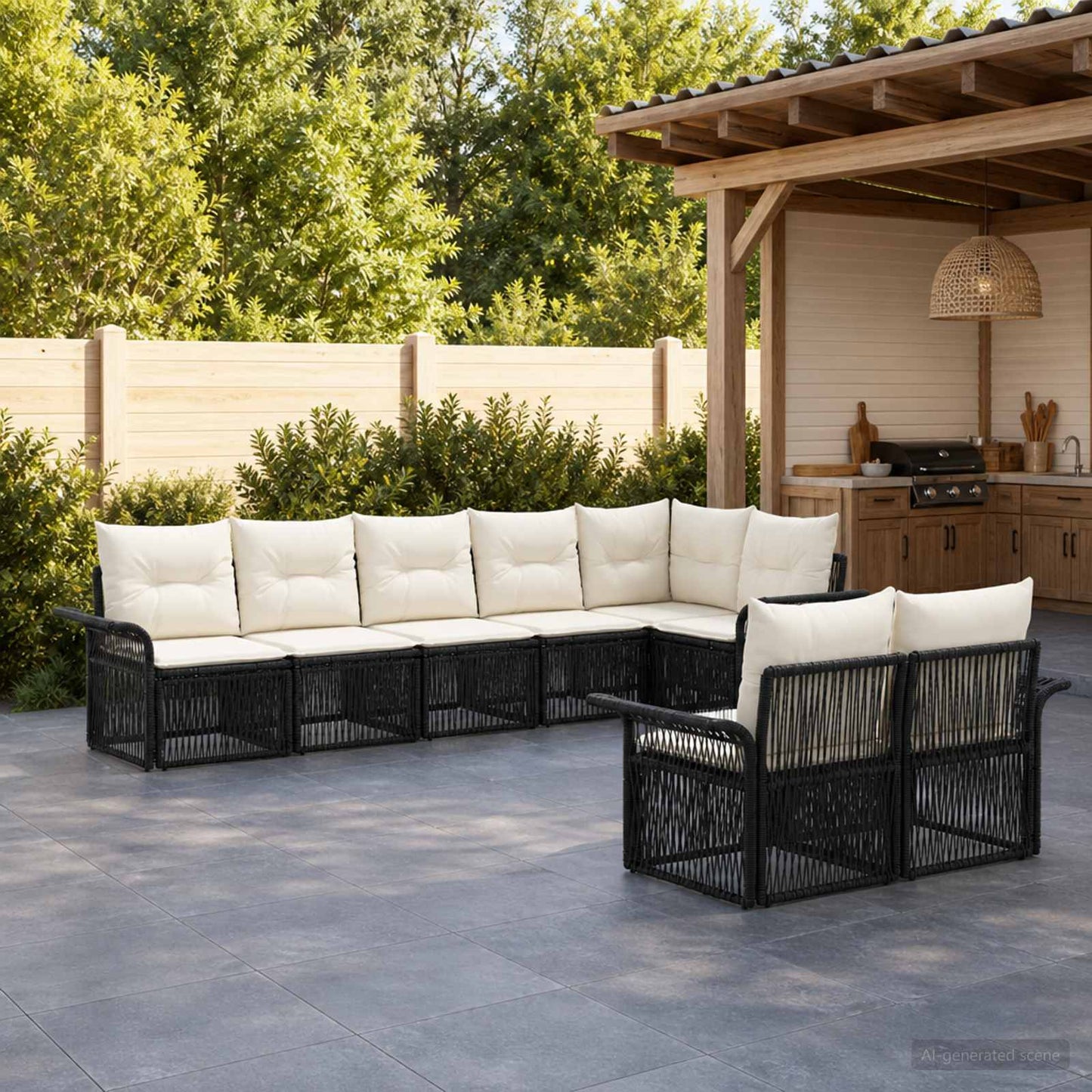 Gartensofa-set 8 pcs Schwarz Poly-Rattan