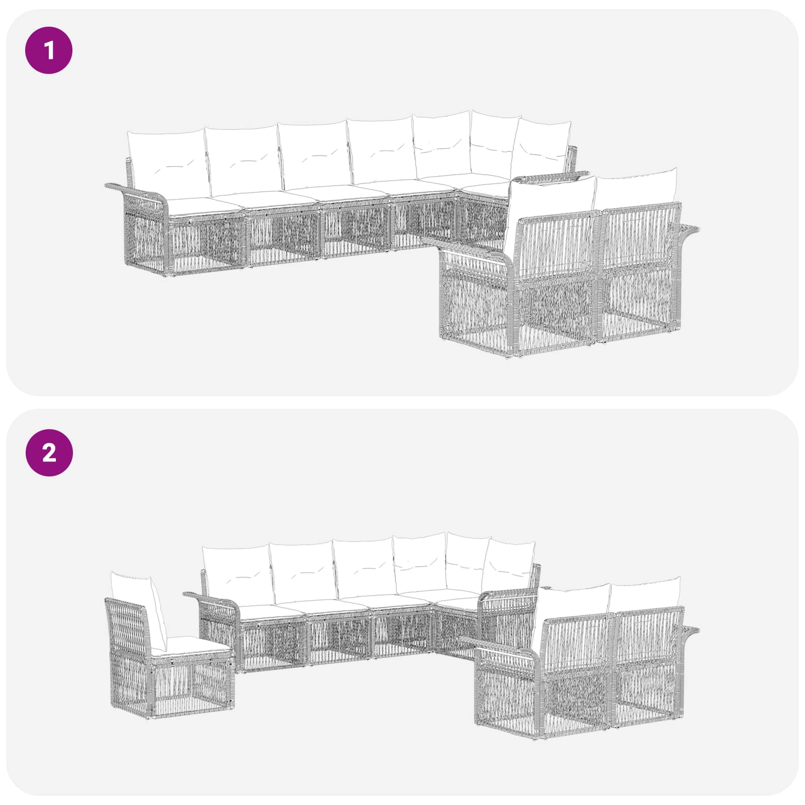Gartensofa-set 8 pcs Schwarz Poly-Rattan