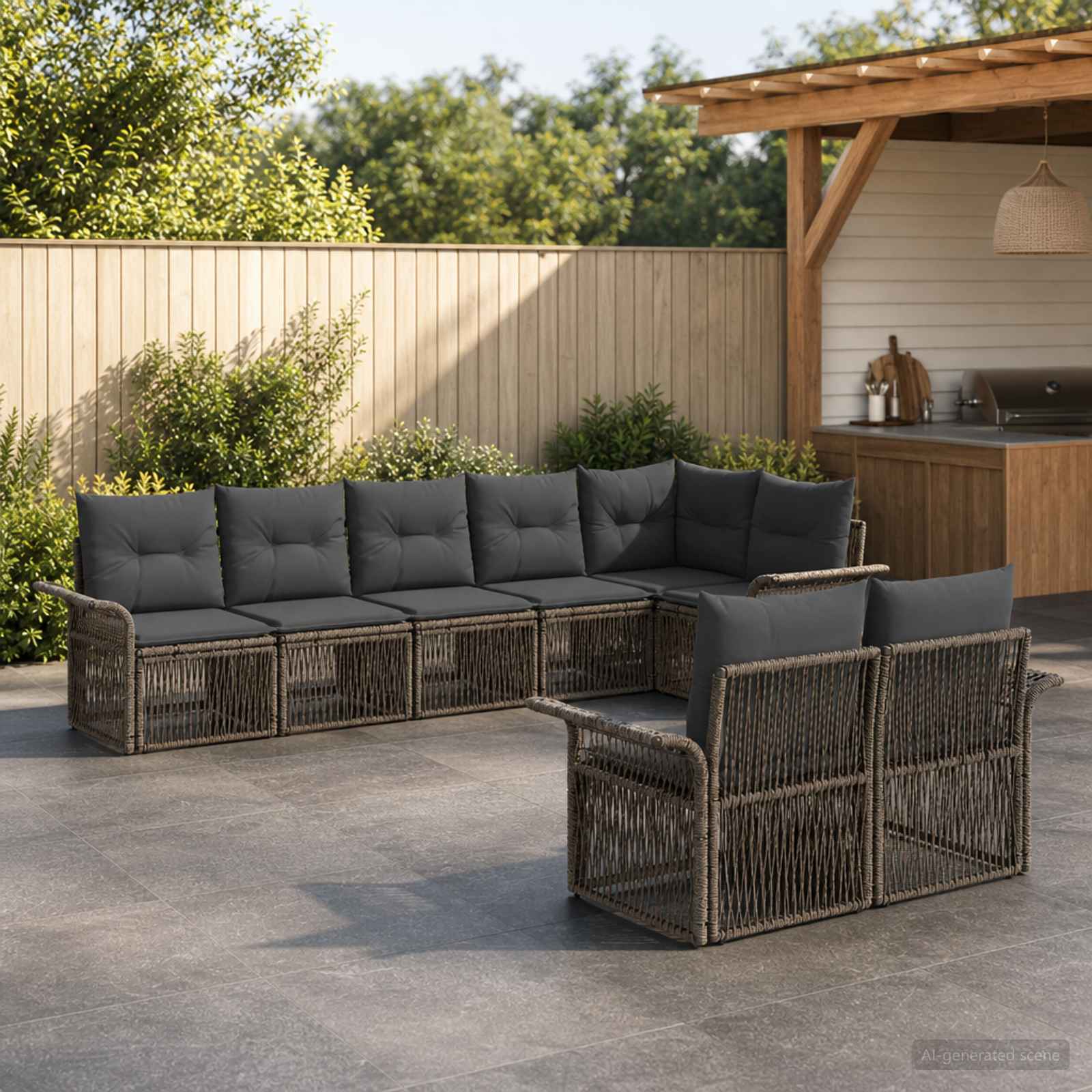 Gartensofa-set 8 pcs Grau Poly-Rattan