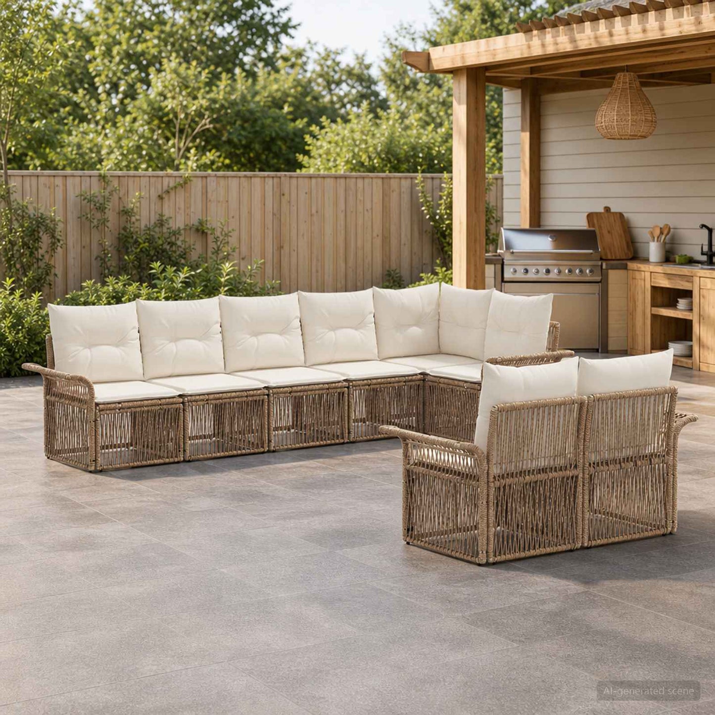 Gartensofa-set 8 pcs Beige Poly-Rattan