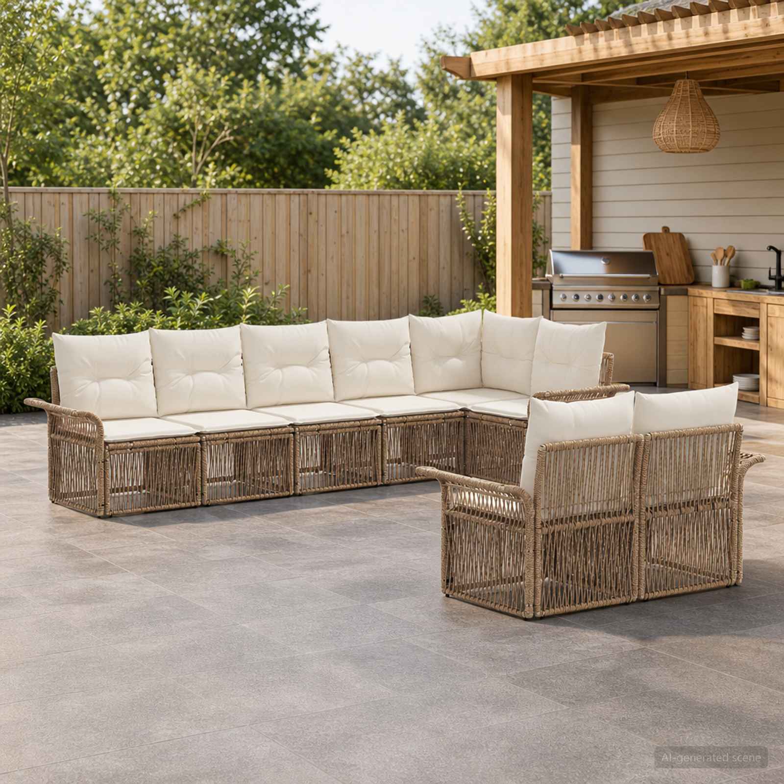 Gartensofa-set 8 pcs Beige Poly-Rattan