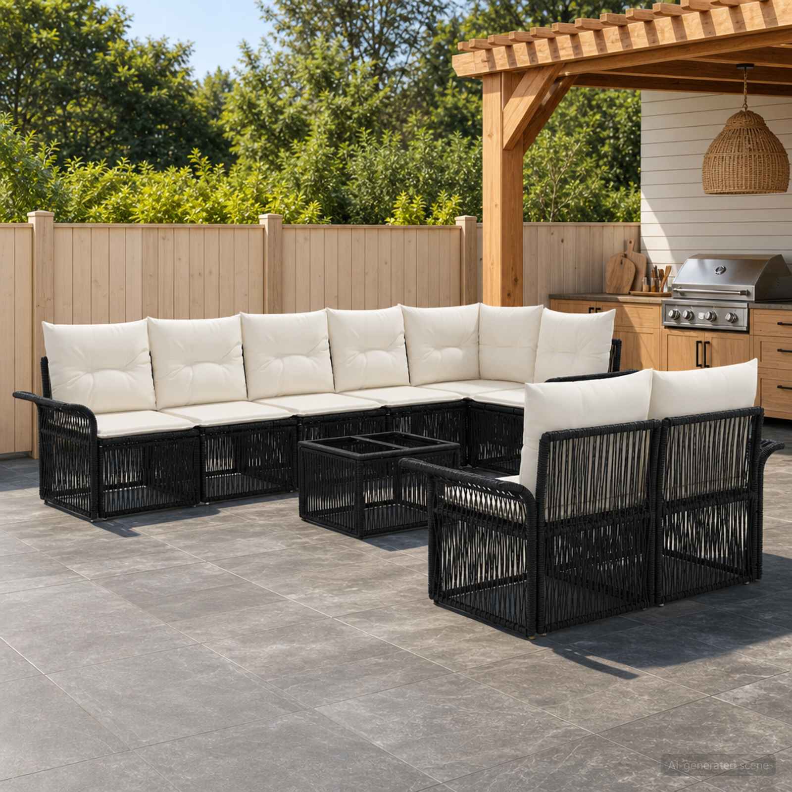 Gartensofa-set 9 pcs Schwarz Poly-Rattan