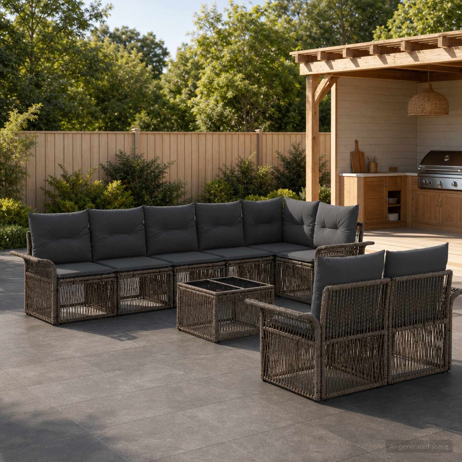 Gartensofa-set 9 stk. Grau Poly-Rattan