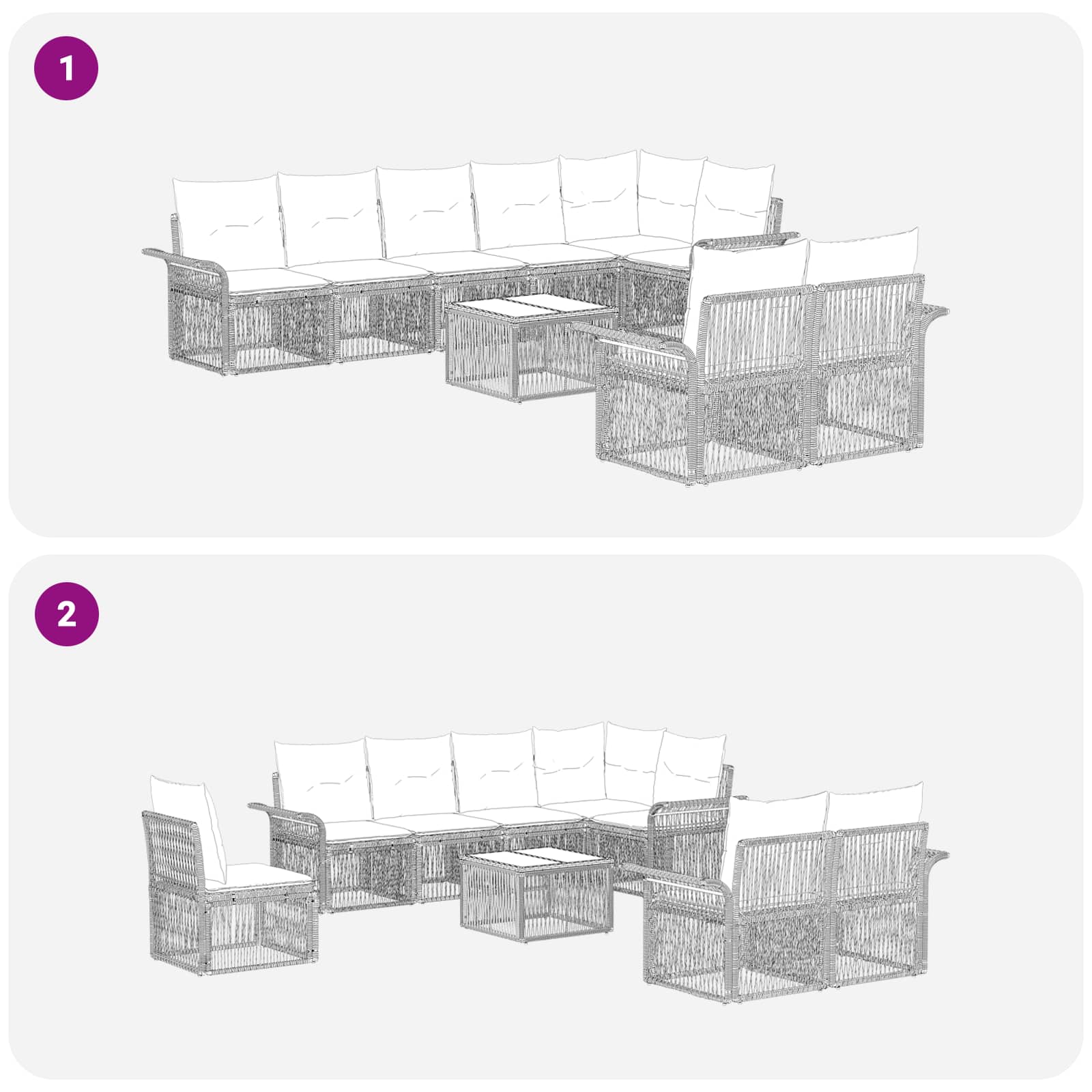 Gartensofa-set 9 stk. Grau Poly-Rattan