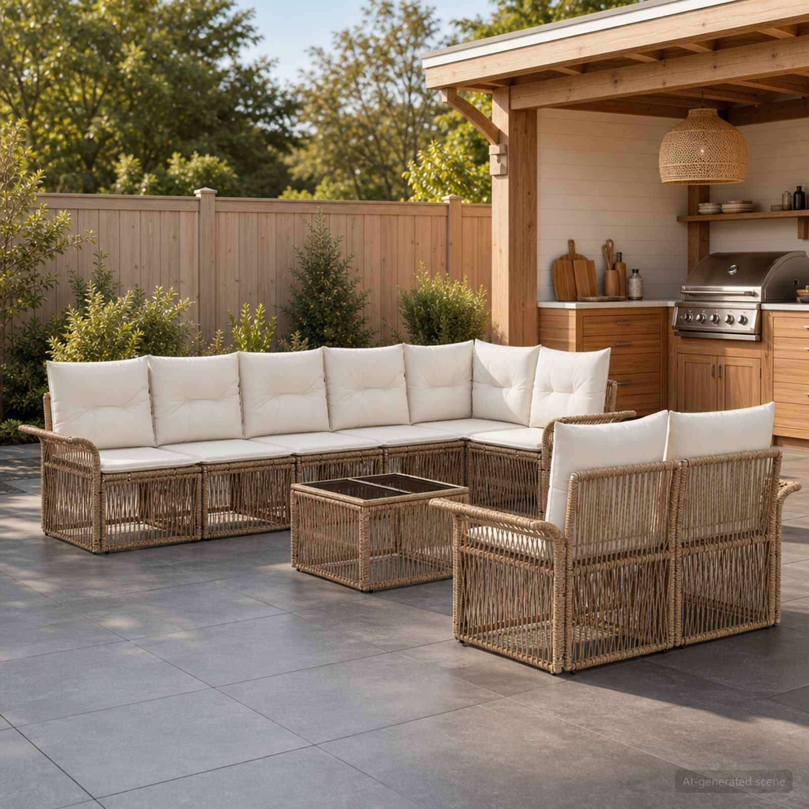 Gartensofa-set 9 pcs Beige Poly-Rattan
