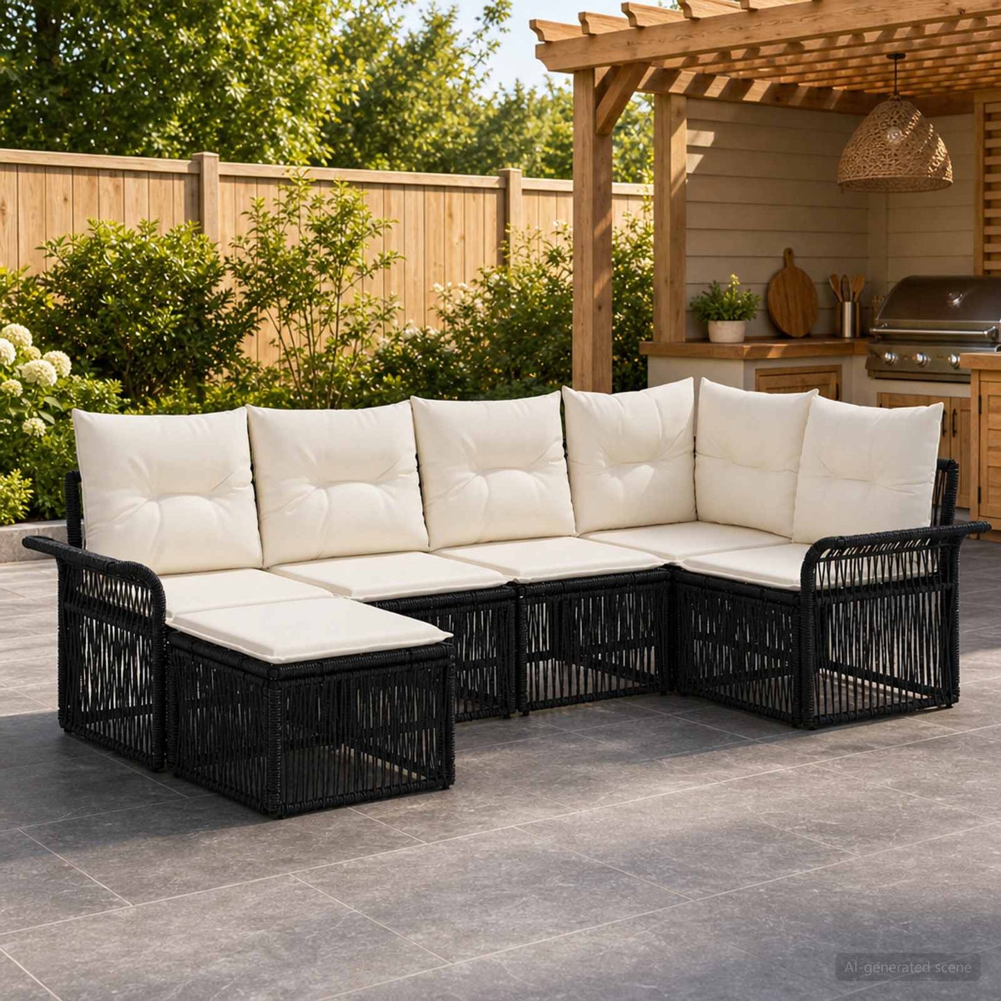 Gartensofa-set 6 pcs Schwarz Poly-Rattan