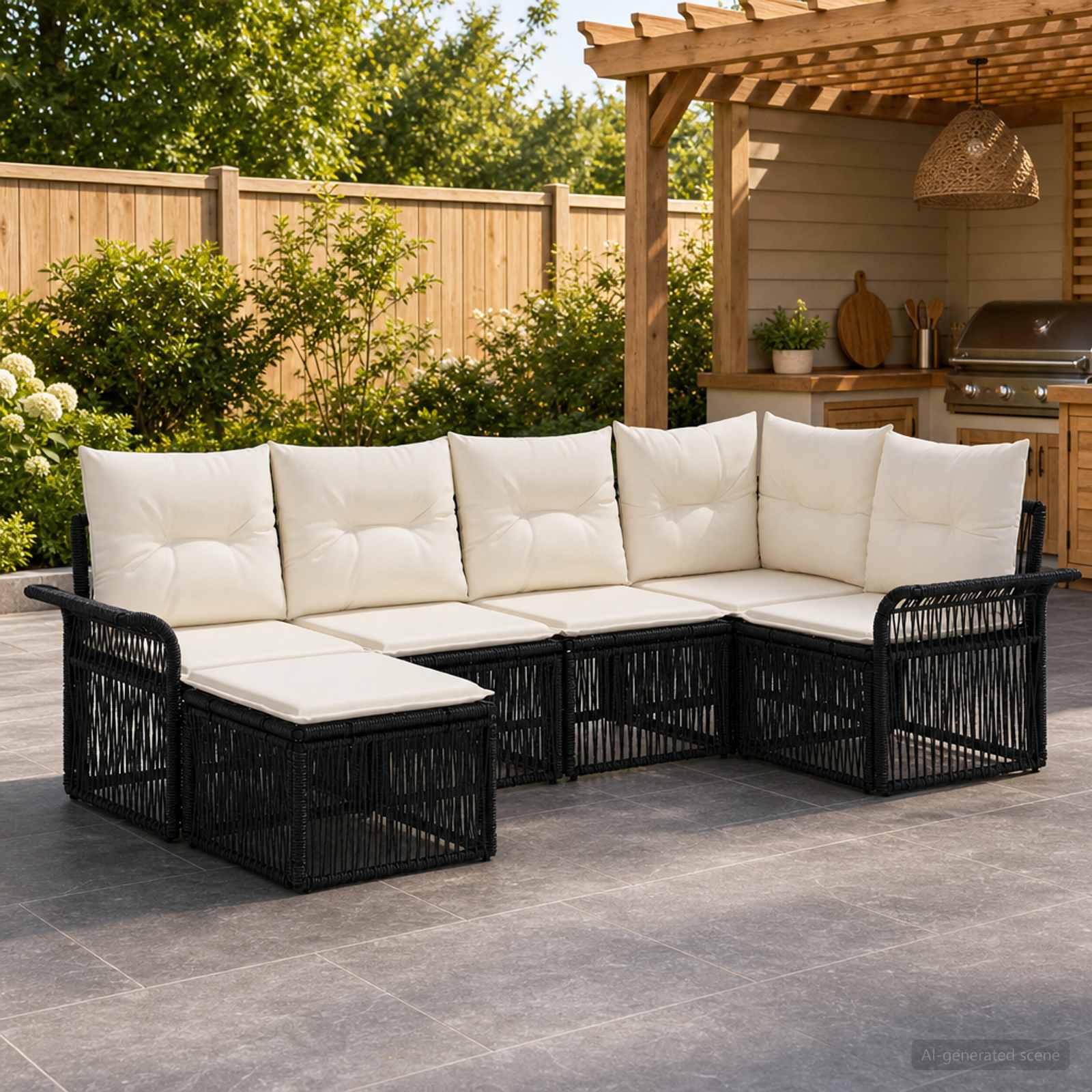 Gartensofa-set 6 pcs Schwarz Poly-Rattan