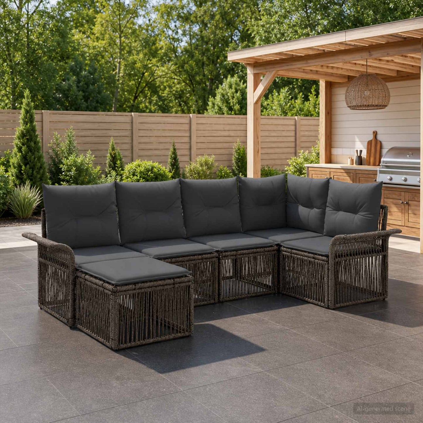 Gartensofa-set 6 stk. Grau Poly-Rattan