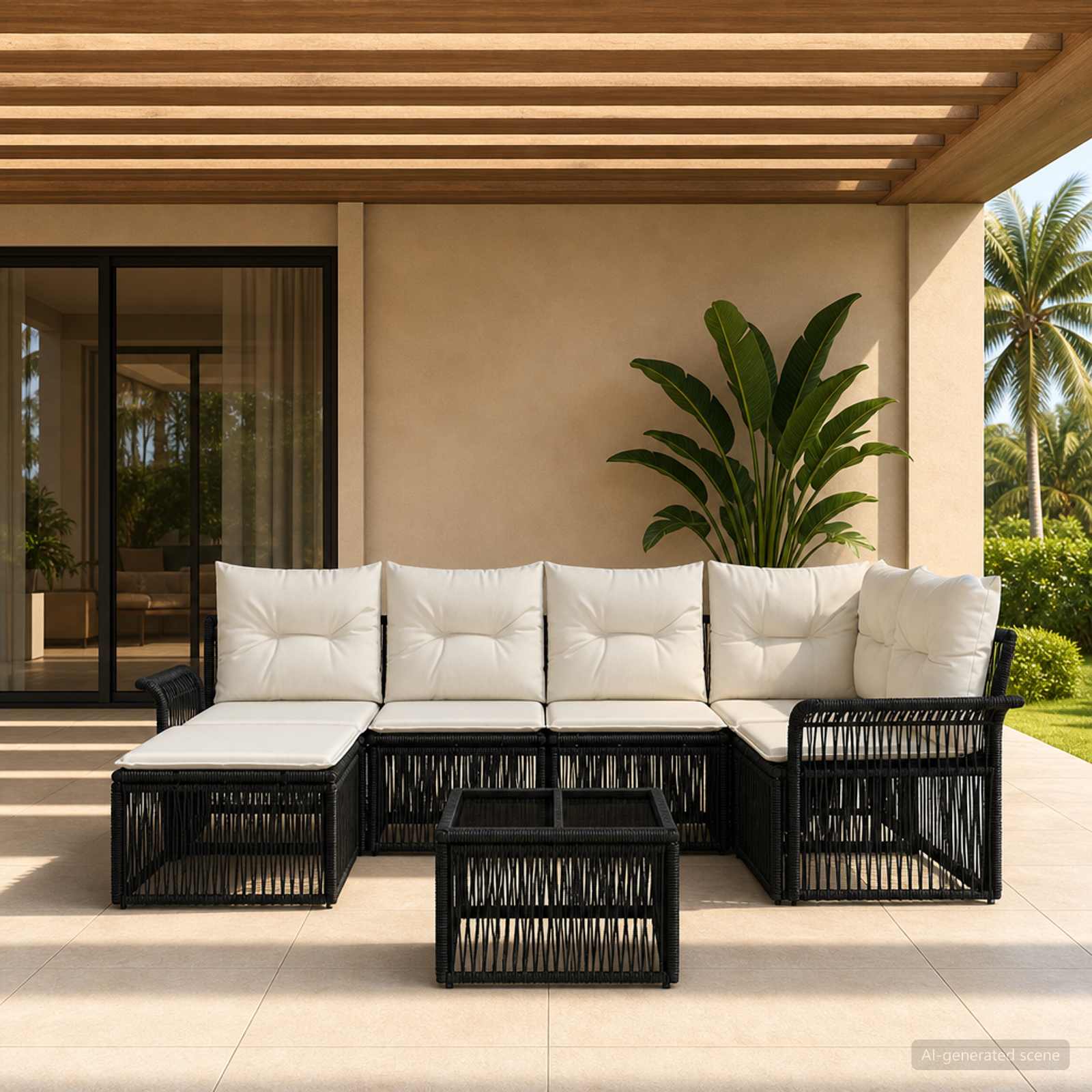 Gartensofa-set 7 stk. Schwarz Poly-Rattan