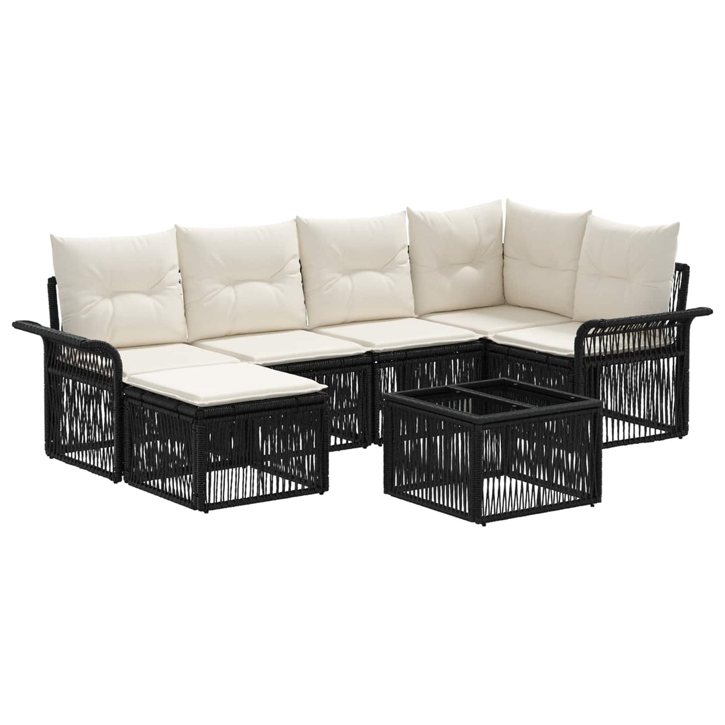 Gartensofa-set 7 stk. Schwarz Poly-Rattan